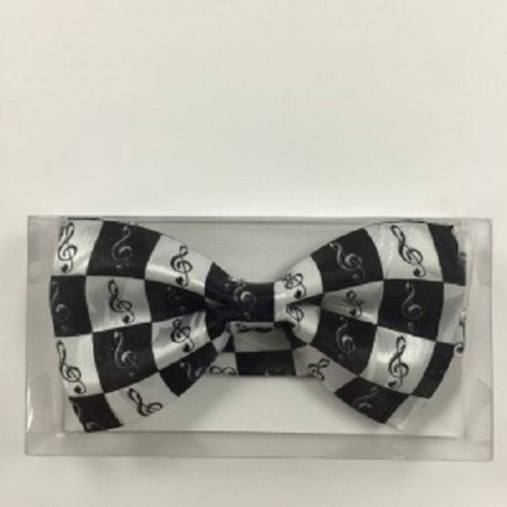 Black and White G-Clefs Bow Tie